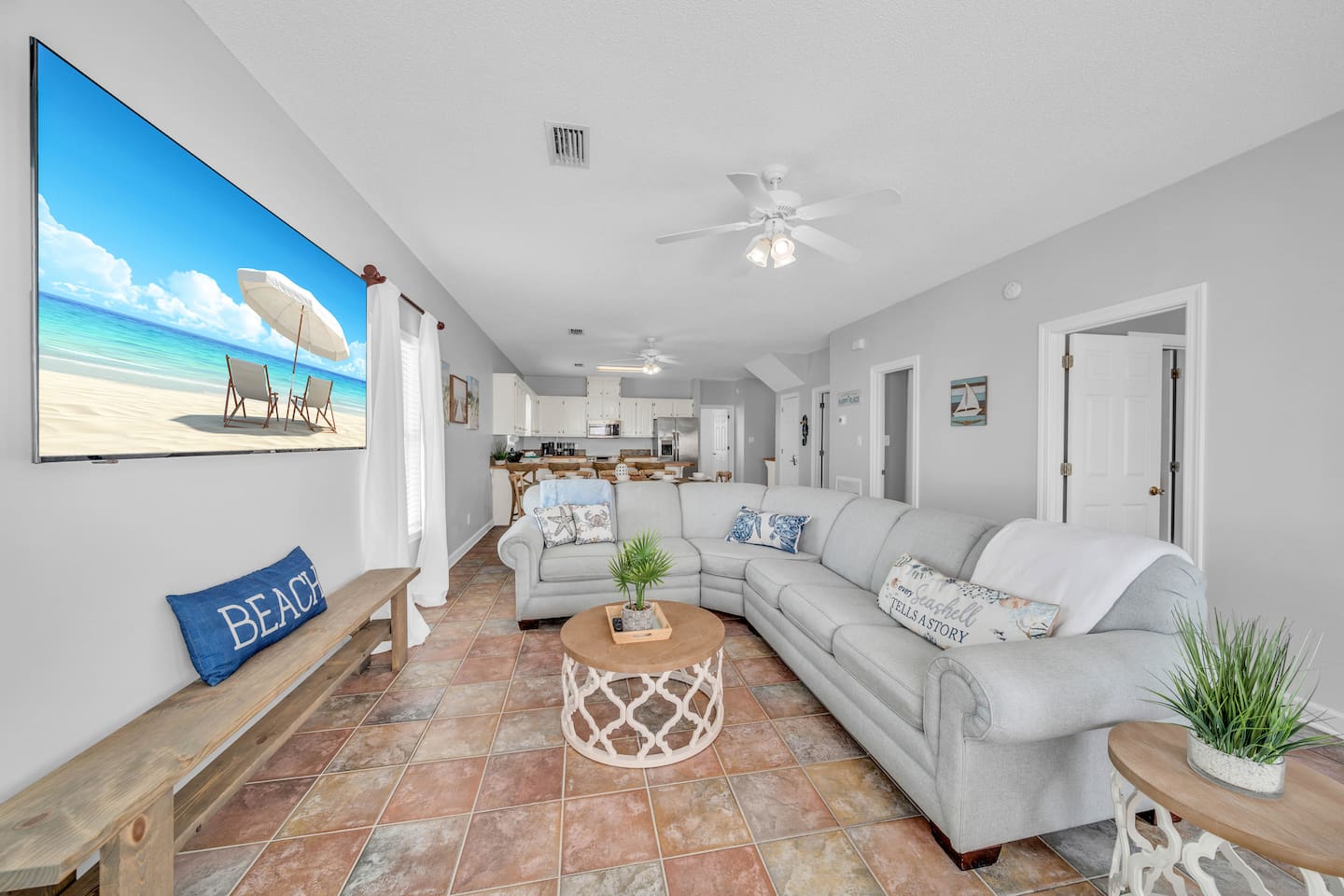 West side living room, queen pull-out couch, 4k tv