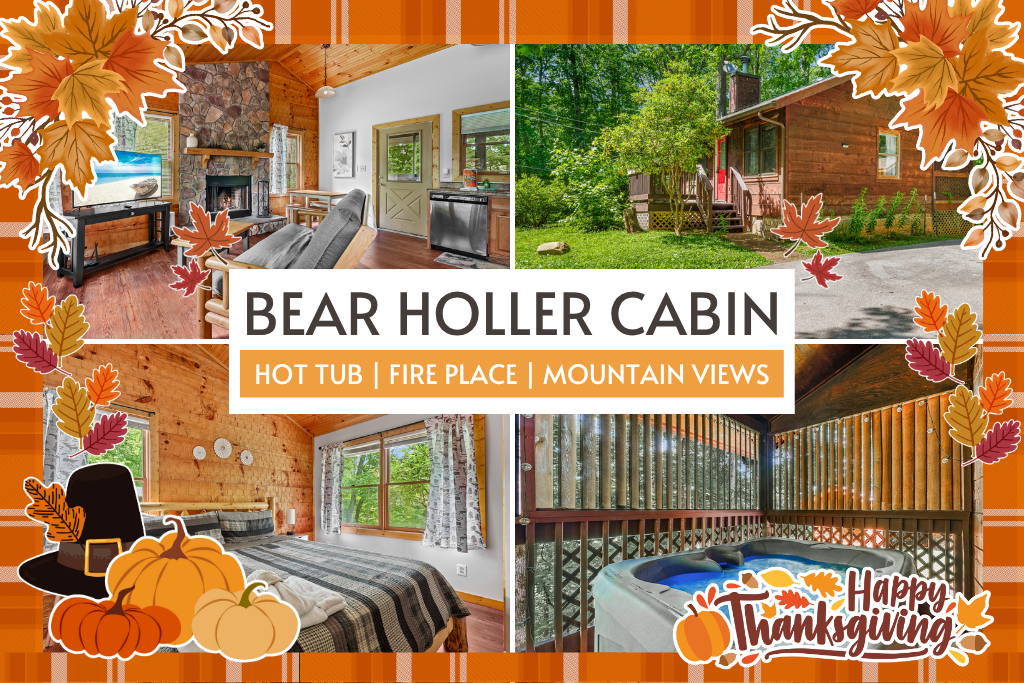 Escape to Bear Holler, a romantic log cabin with all the cozy comforts—hot tub, fire pit, and forest serenity.
