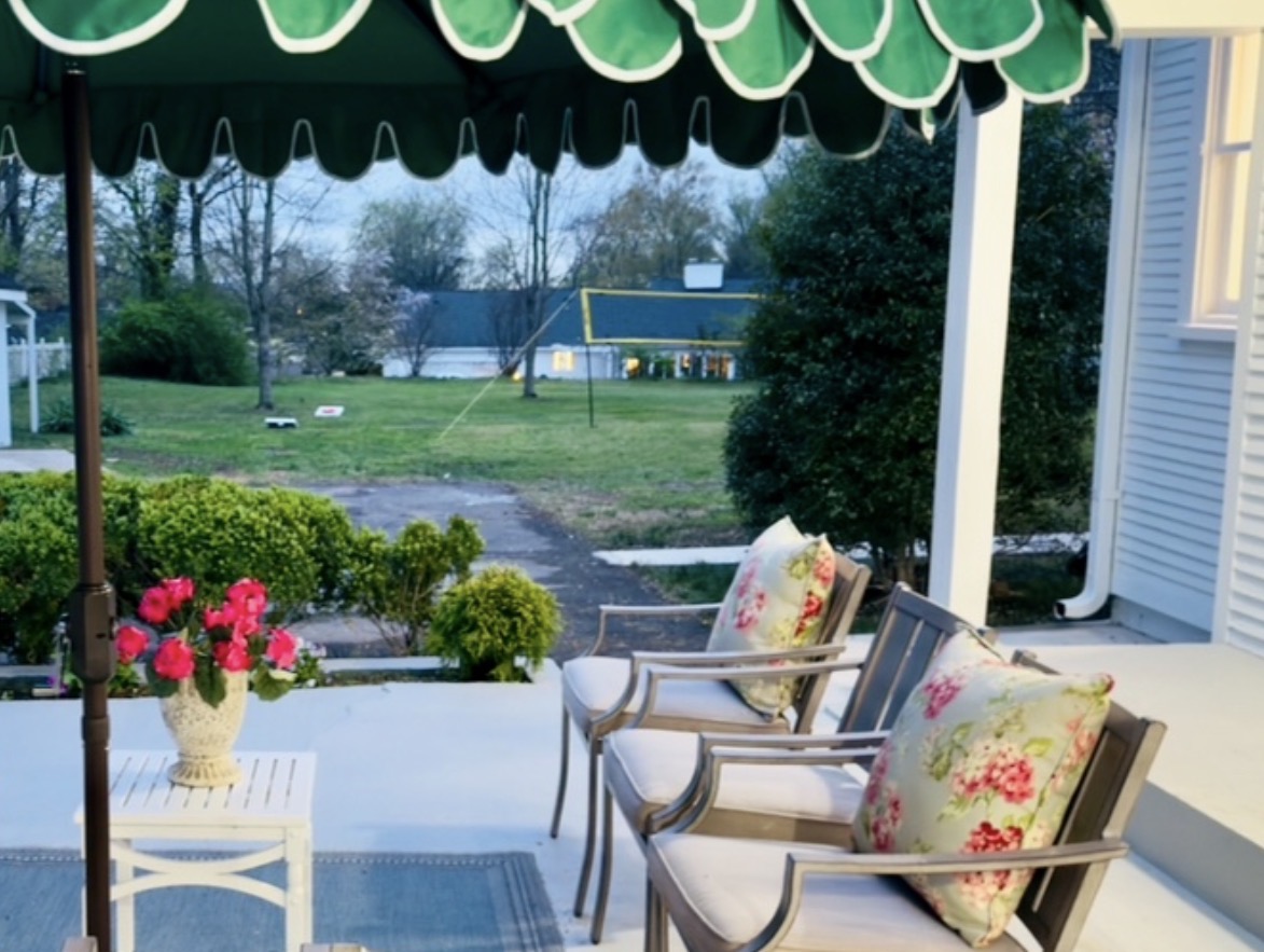 Enjoy the patio and enjoy watching a friendly game of volleyball.