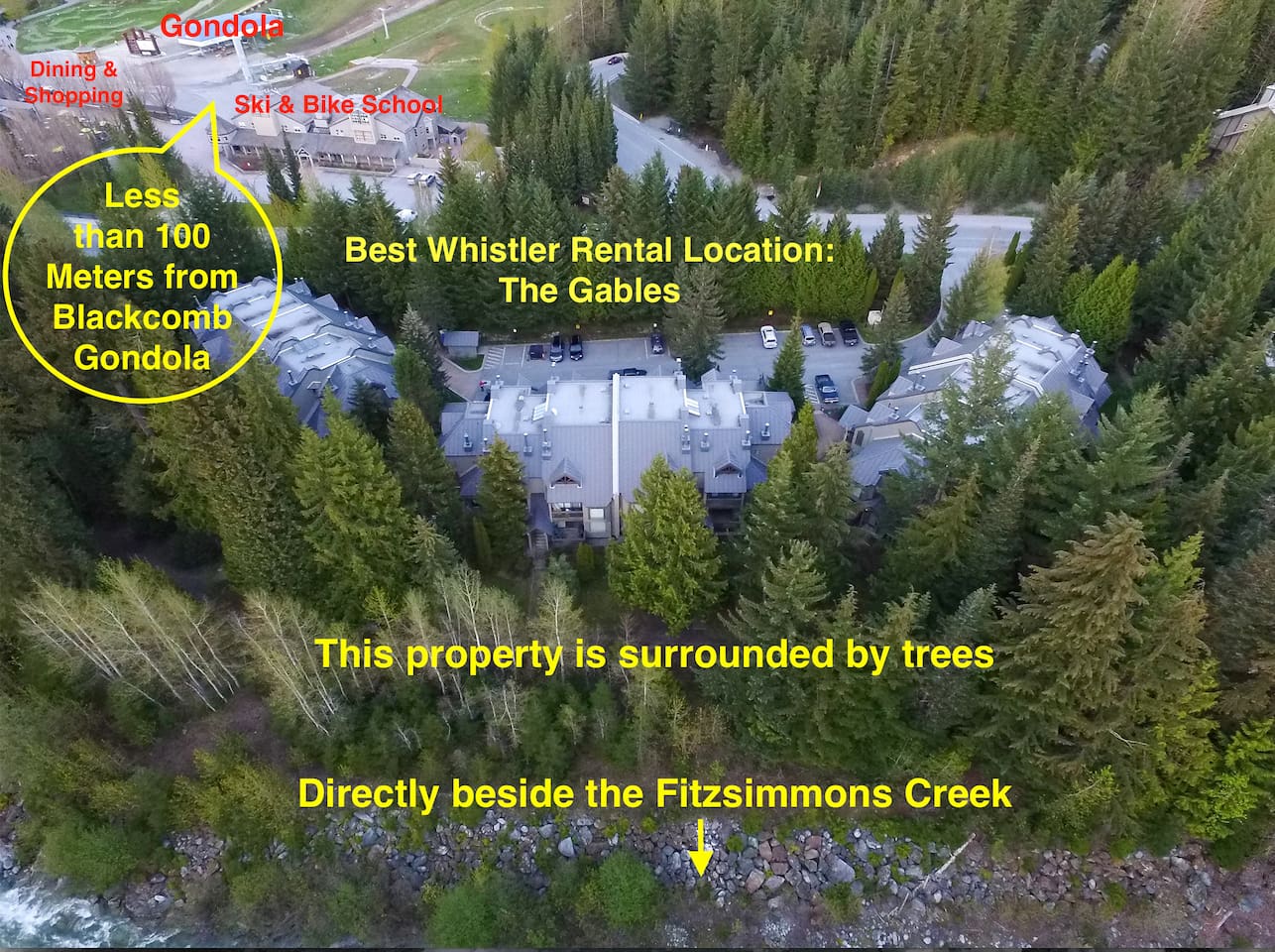 Best Whistler Rental location, Unit#1 sits between Whistler & Blackcomb Mtn. Less than 150 steps to Whistler Skier's Plaza and an equal distance to Fitzsimmons Trail which puts you at the base of Blackcomb Gondola. Best of both worlds, best location.