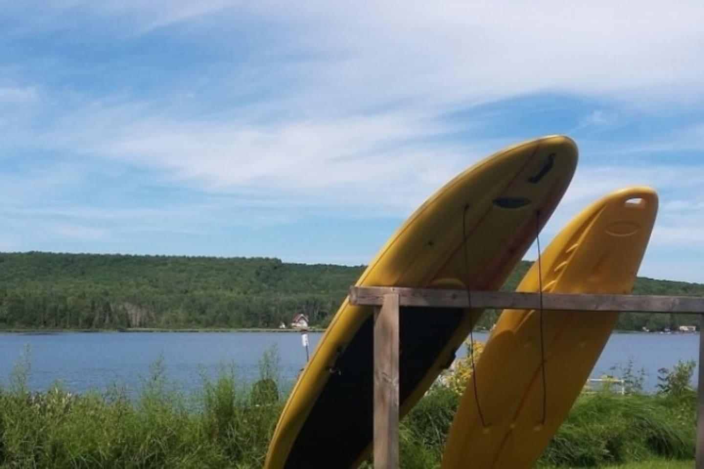 Location de kayaks et de planche à pagaie. Observations de canards au Lac Frontière.