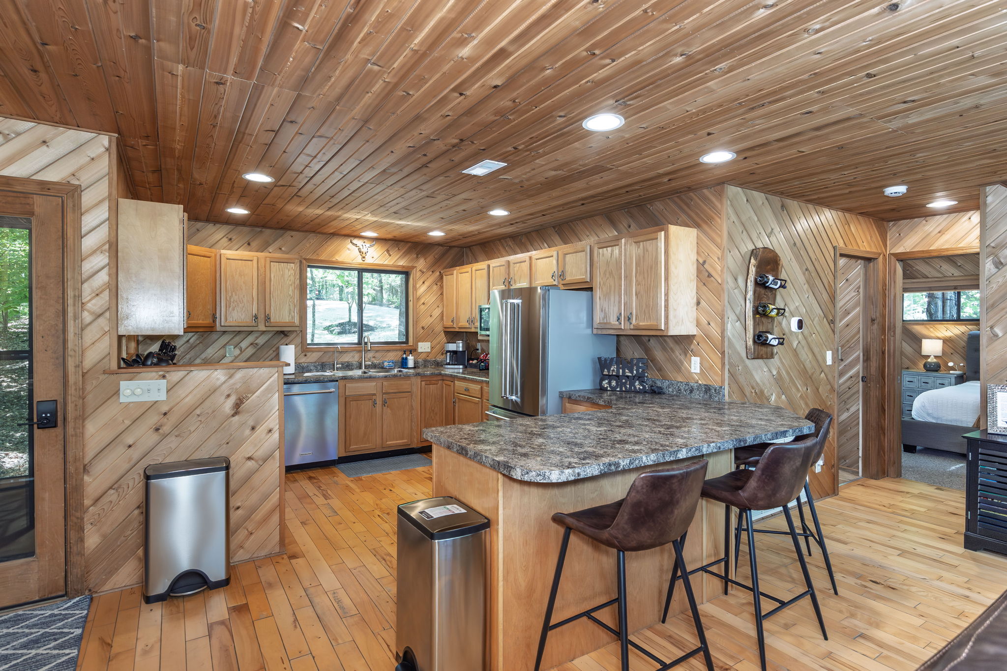 Large island provides extra prep space and casual seating.