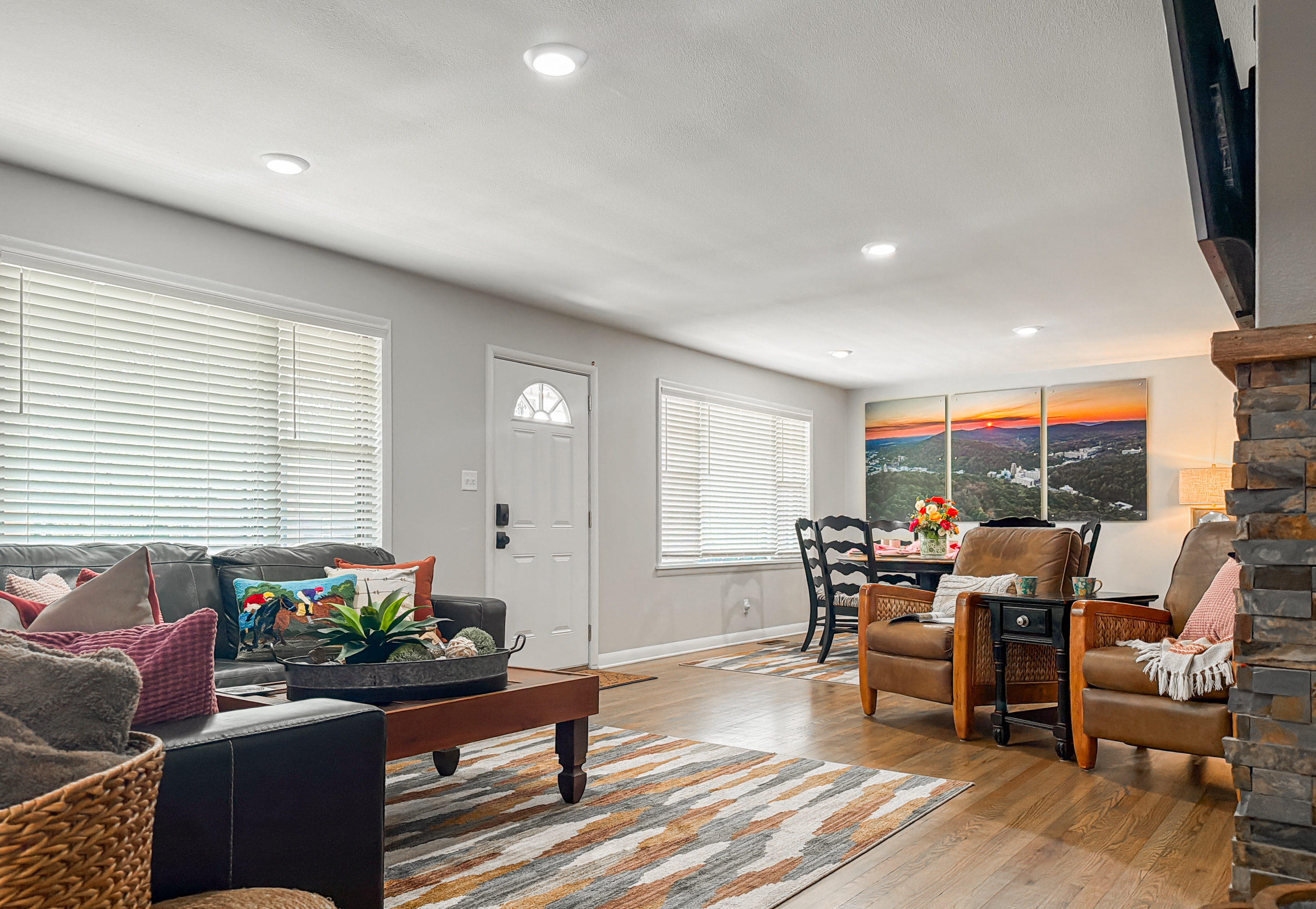 The entrance brings you right into the upstairs living room.