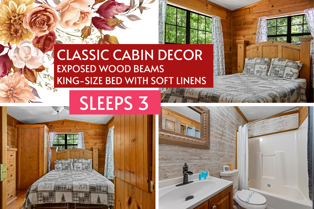 Classic cabin vibes meet comfort—sleeps 3, perfect for couples + 1.