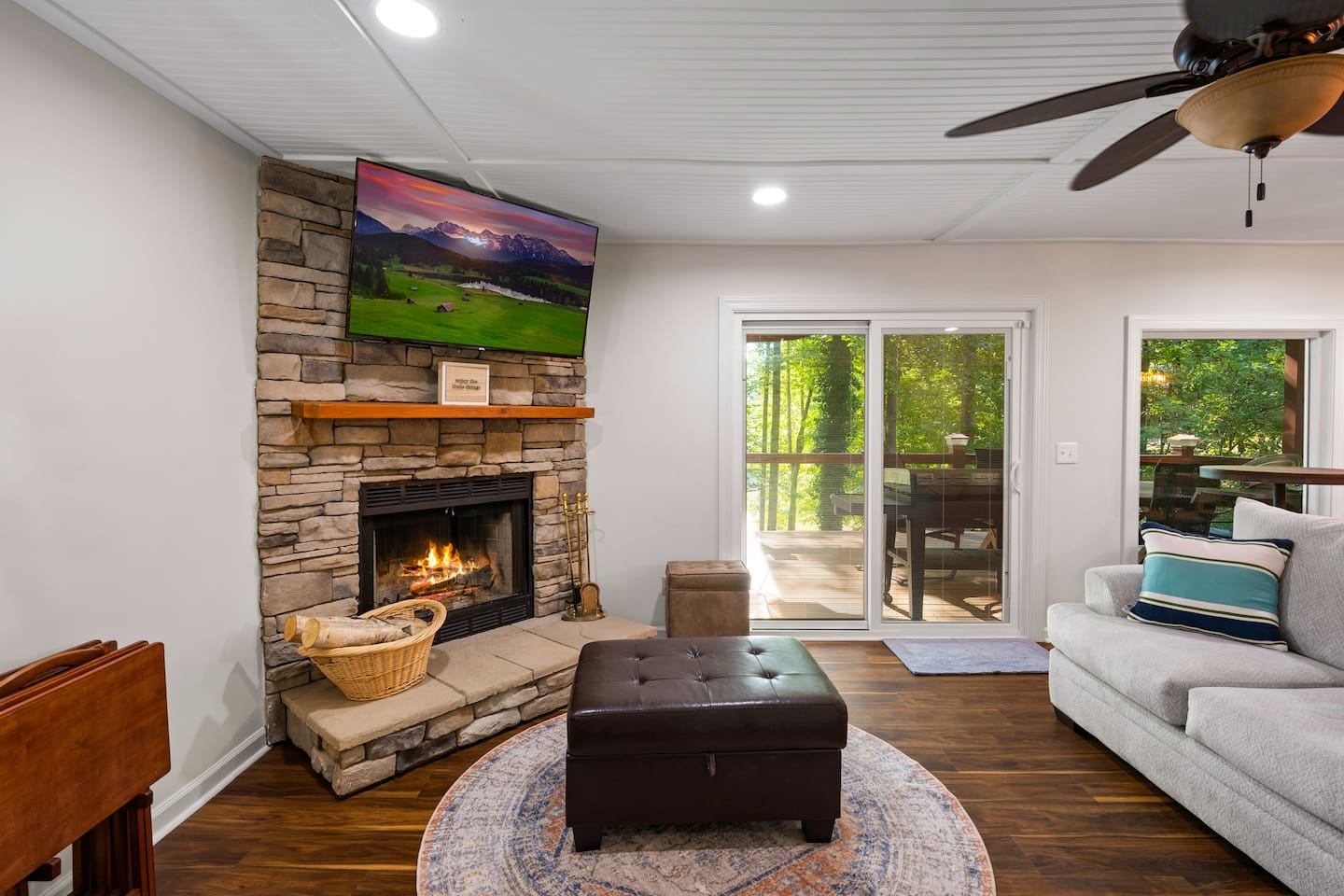 *Plush Couches*Wood burning fireplace (Seasonal from October - May) *55 in. flat screen tv (Bring your own login for streaming apps) 