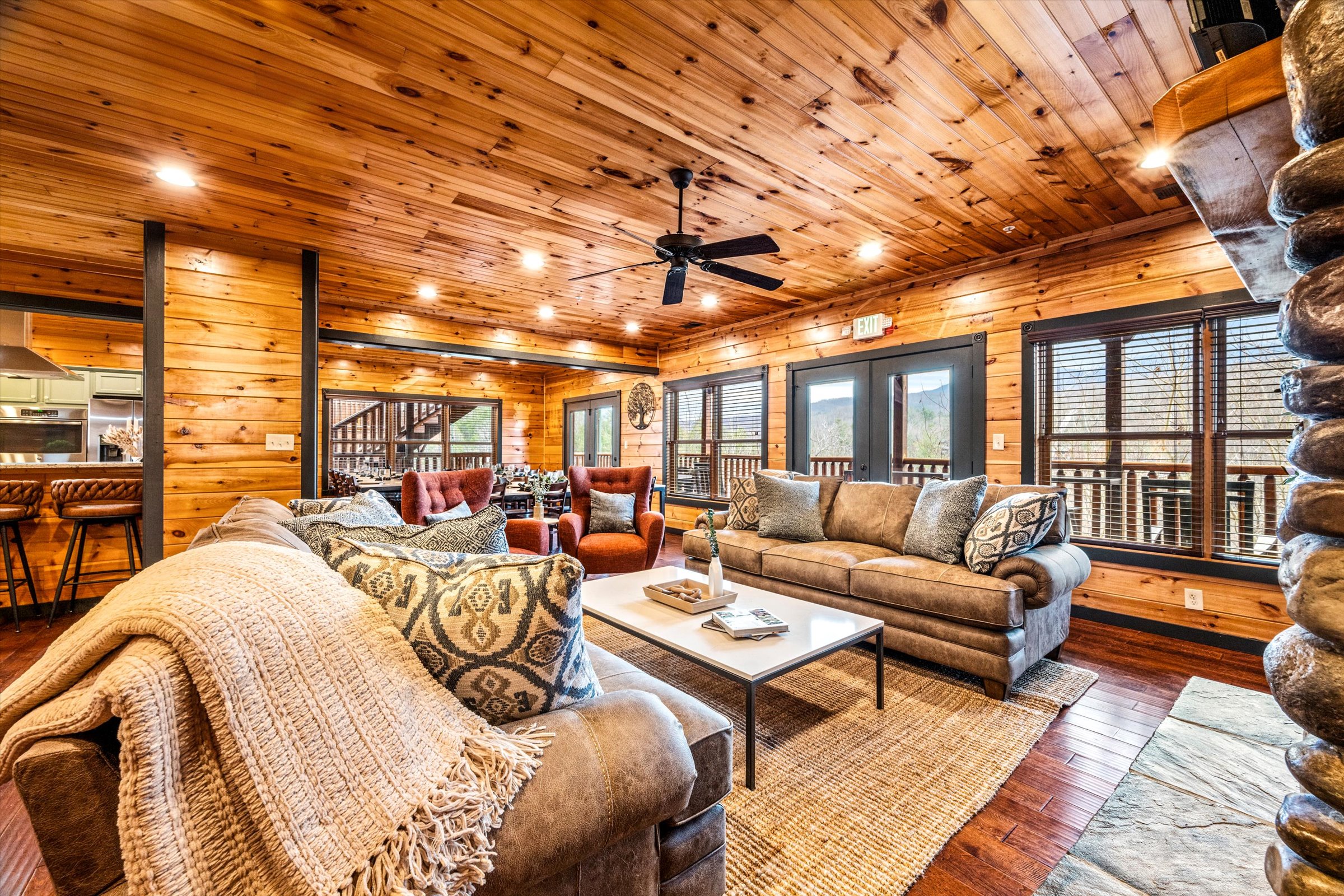 The cozy family room has great views of the mountains too