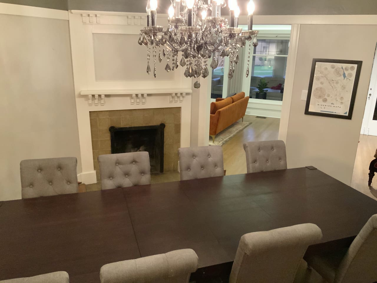 Seating  for 12 or more in the oversized dining room.