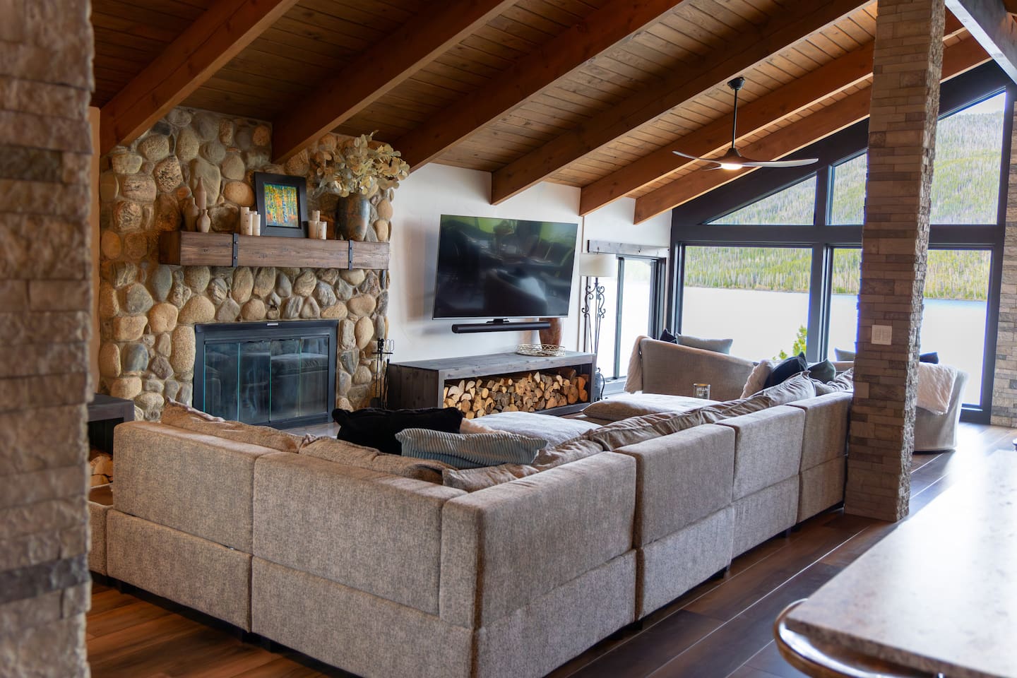 X-Large sectional provides ample seating for everyone with Smart TV and whole house Sonos sound system!