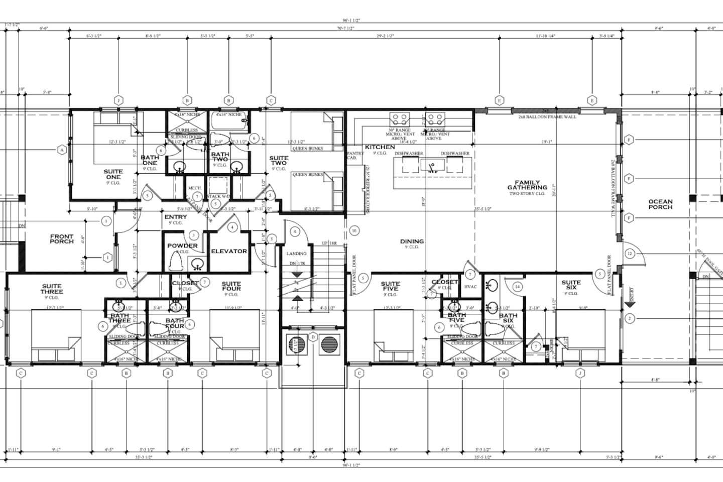 Zen's first floor includes five king suites, one bunk room, a spacious kitchen, and open concept living and dining spaces. Note: Suite Two includes one Queen-Over-Queen bunk bed and one Full-Over-Full bunk bed.