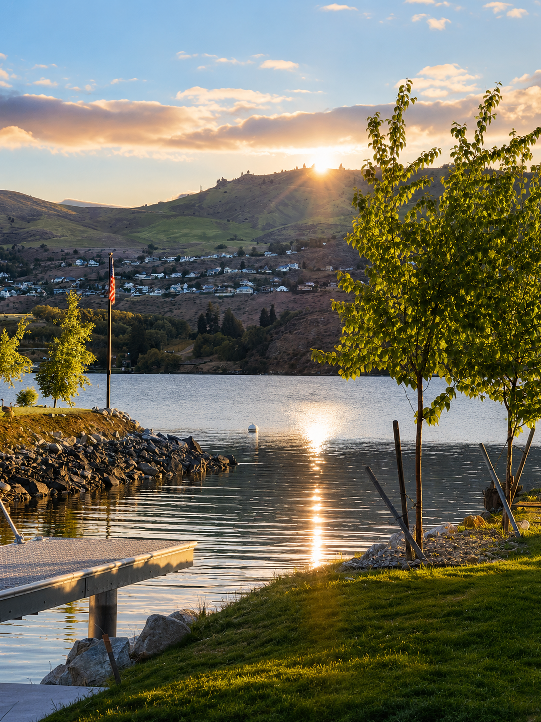 Springtime vibes - views from the back patio/yard. The lake level is at its highest typically end of June.