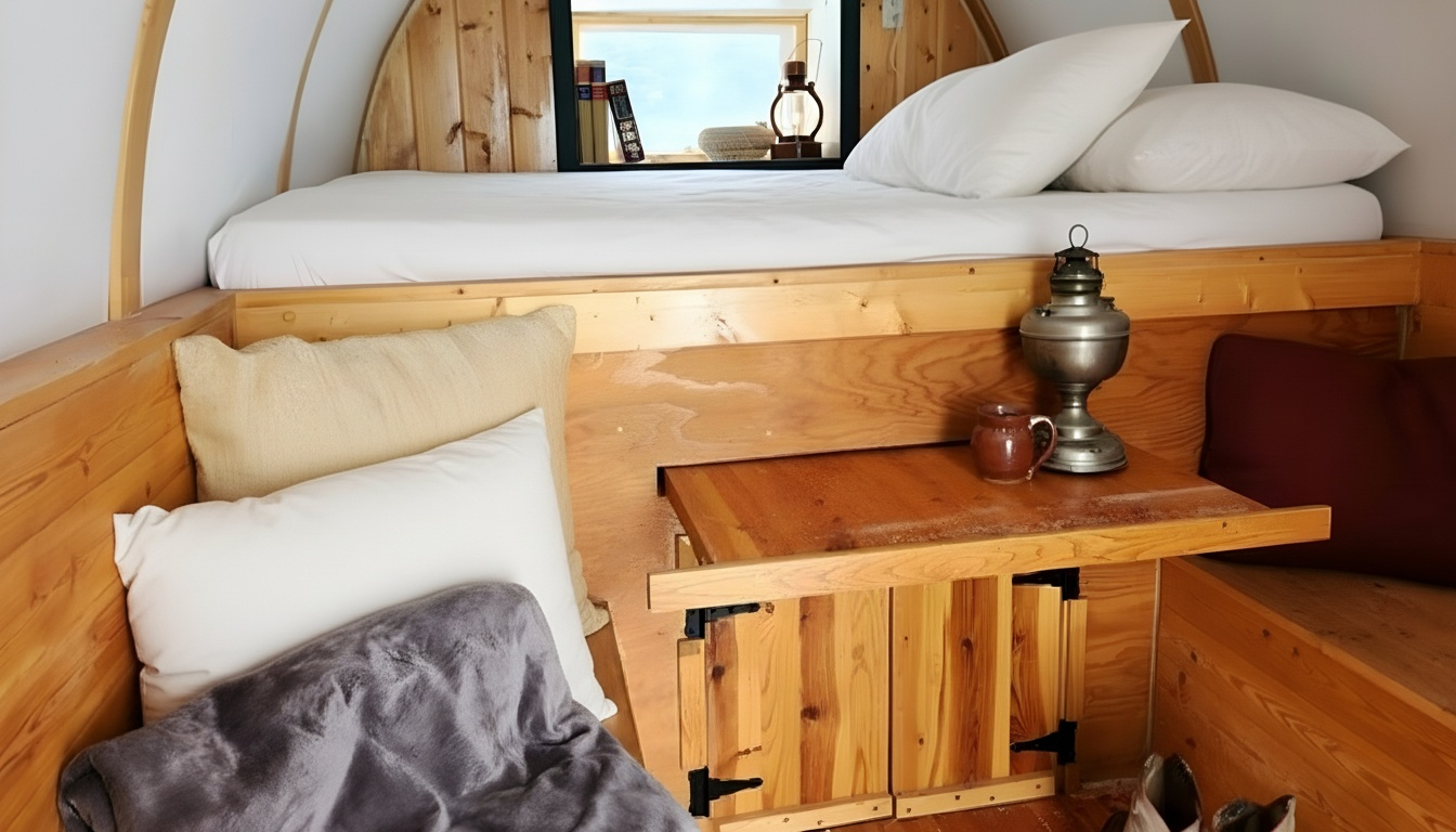 Handcrafted table converts from coffee nook to dining, work, or games.