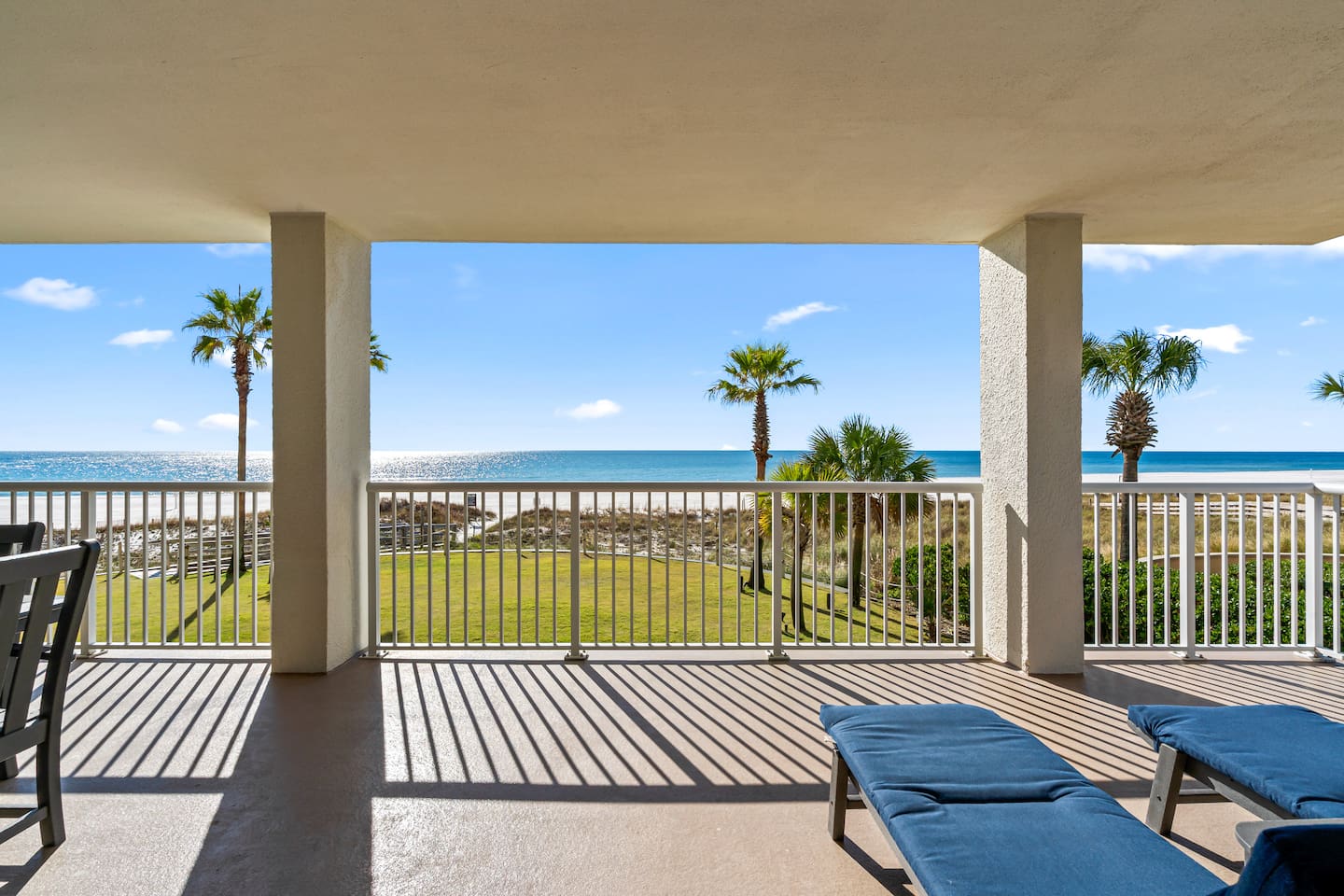 View of  the Ocean from the Balcony.  You can sit at the Table or in Lounge chairs to enjoy the beautiful view.