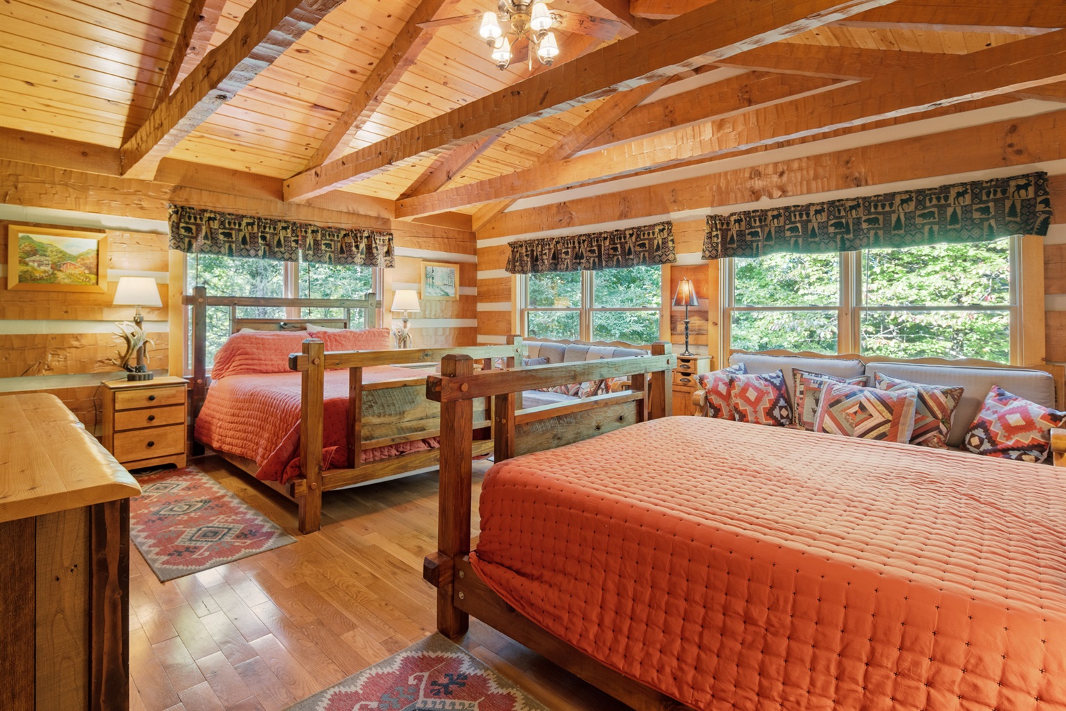 appalachian escape cabin family bedroom 2 queen beds