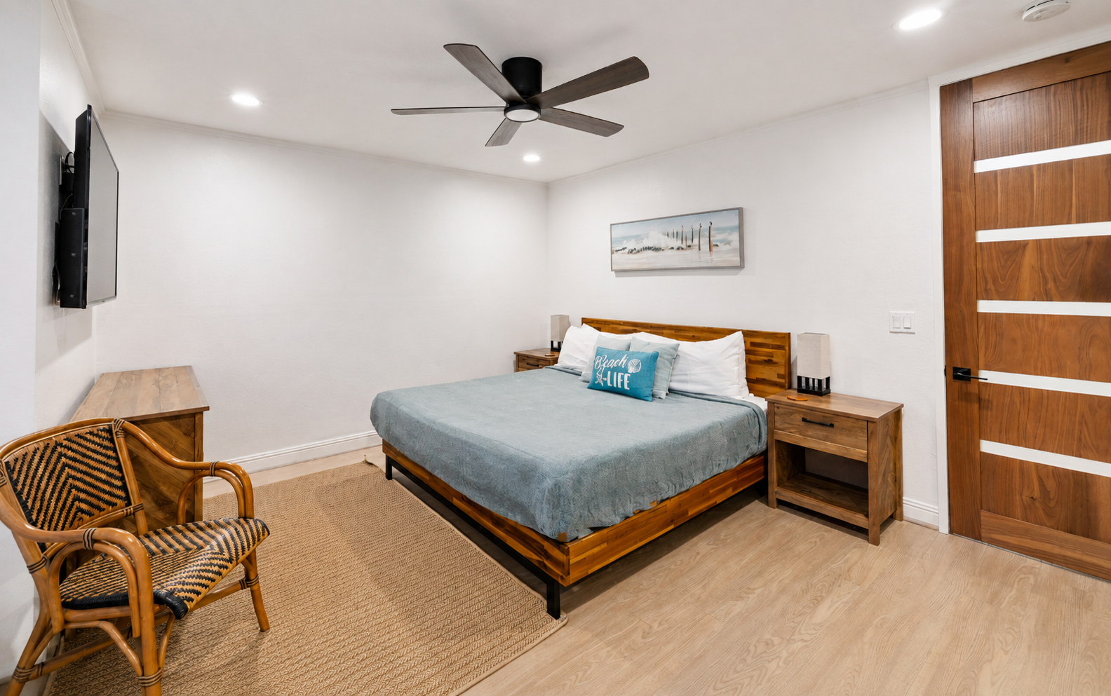 King-size bed and 65-inch smart TV