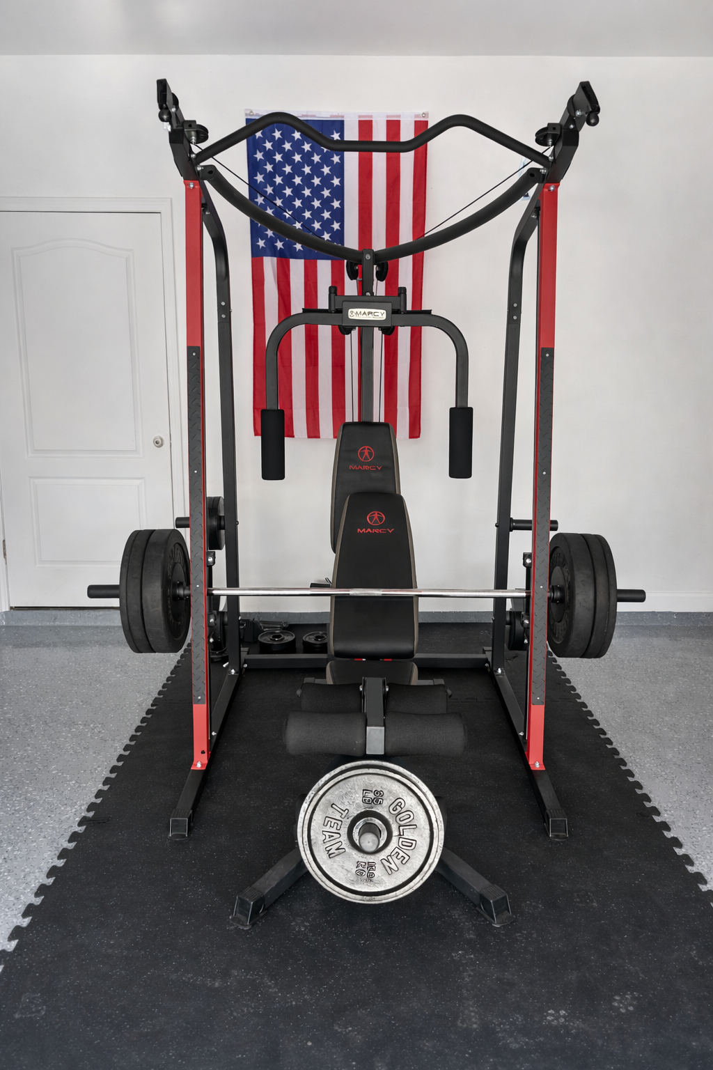 Stay active with a private gym and Marcy Smith Machine for full-body workouts.