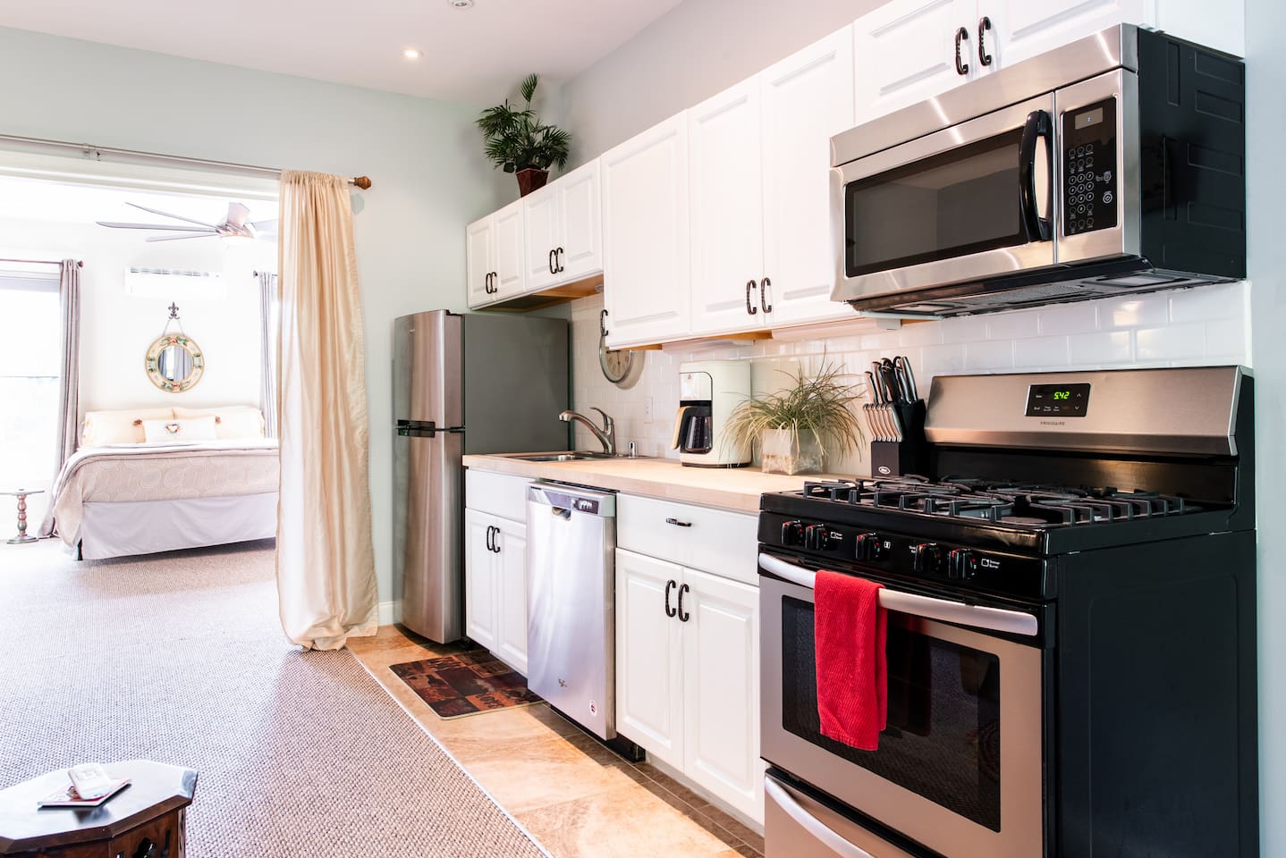 Upstairs with small kitchen