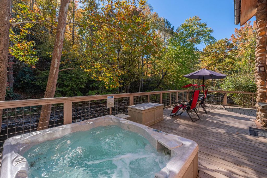 Step out the door of the cottage and you will arrive at the hot tub that is perched strategically overlooking Spring Creek for the ultimate soaking experience.
