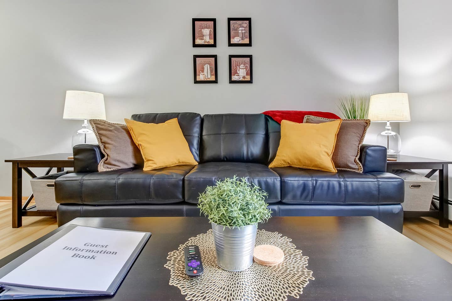 Relax on the comfy living room sofa.