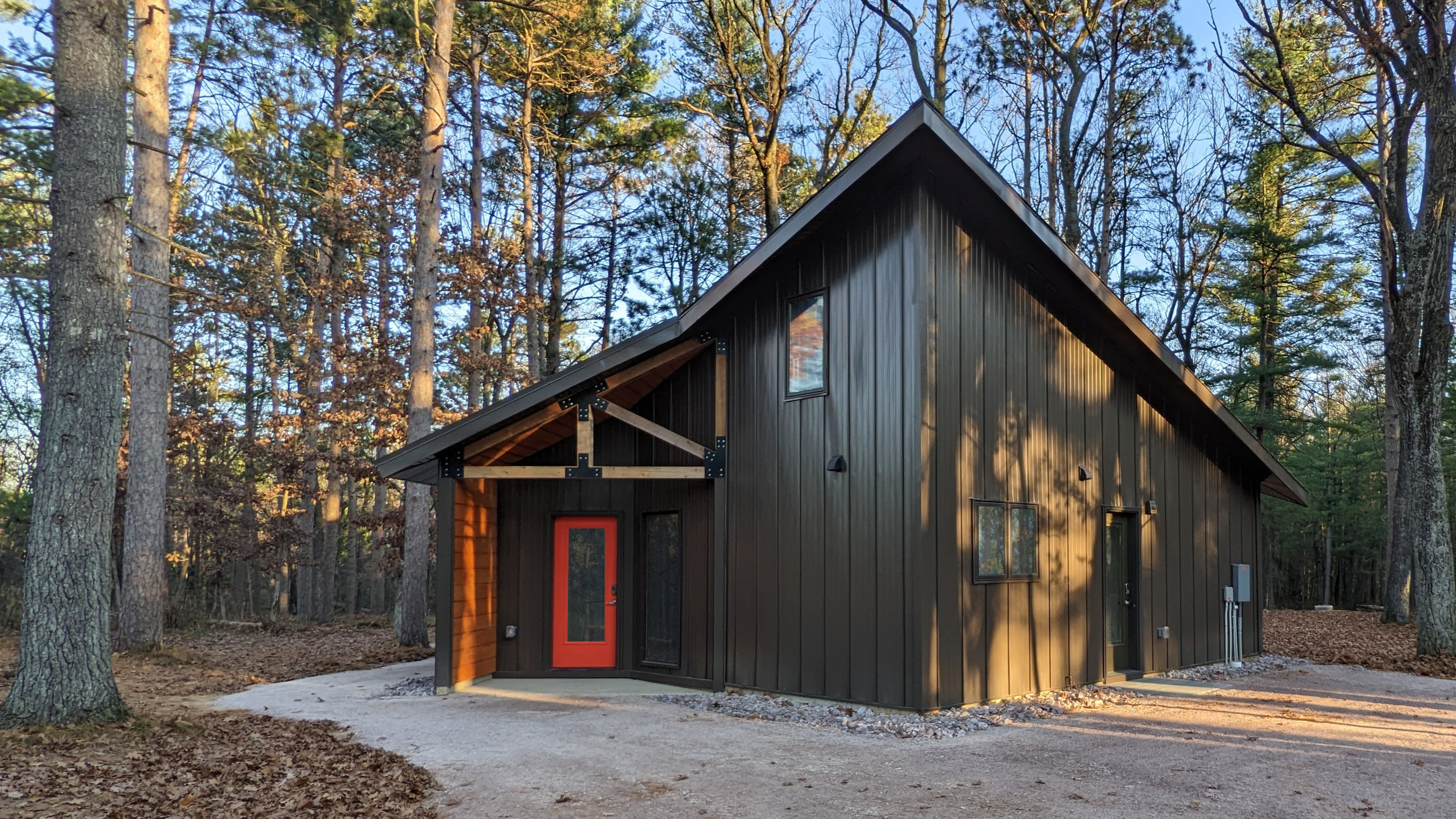 main entrance and parking