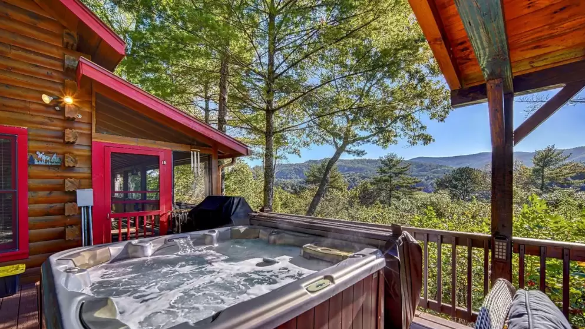 Enjoy beautiful mountain views year-round from the outdoor hot tub!