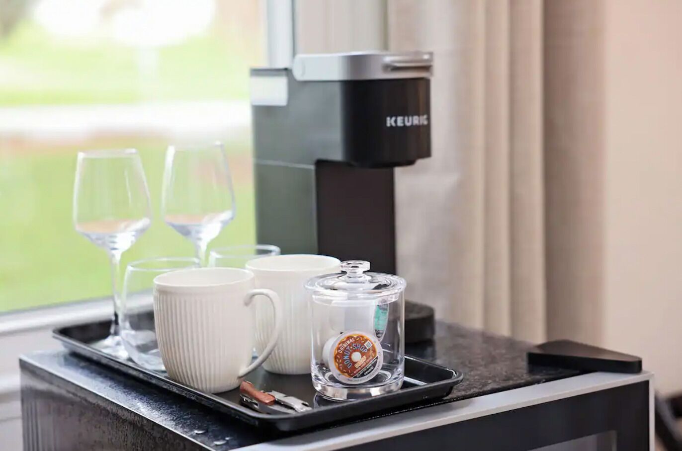 Each of the 3 suites have a mini fridge and mini Keurig station