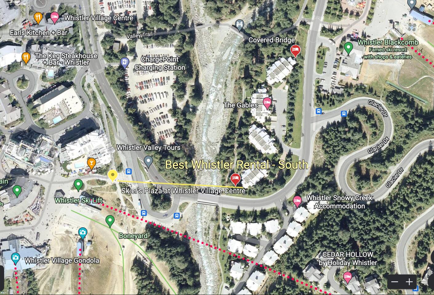  Less than 160m to Skier's Plaza @ Whistler Village Centre & the base of Whistler Mountain. This is the epicentre of all Whistler alpine ski, downhill bike & Après  activities.