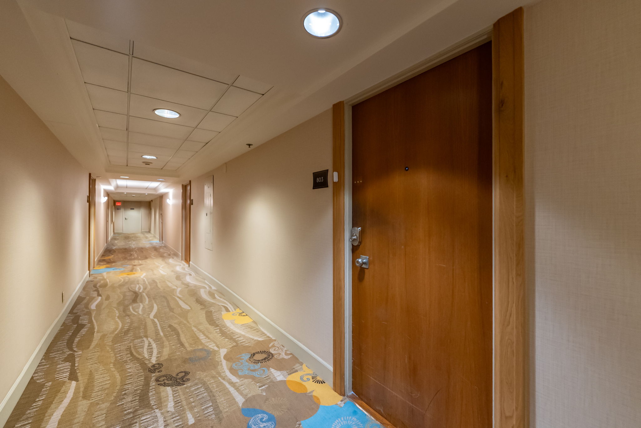 Ilikai has well lighted and wide hallways leading to suite