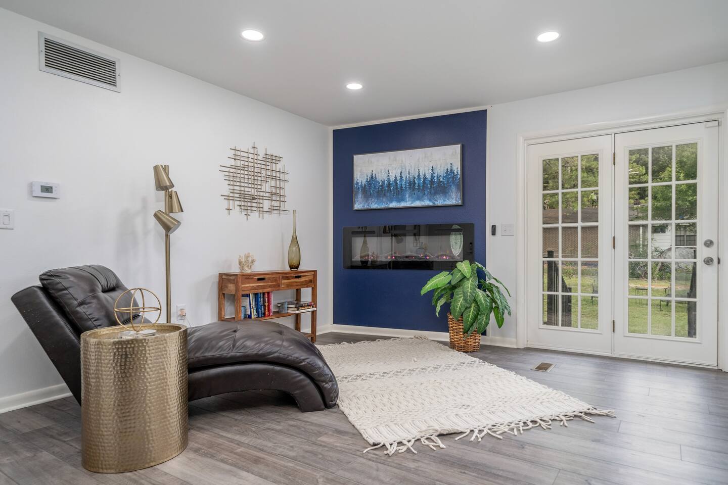 Relax by the fireplace.