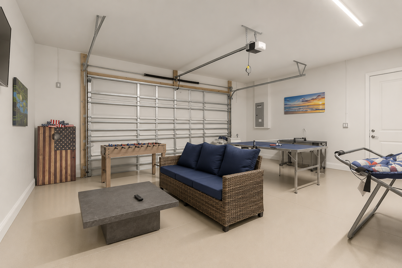 When the sun goes down, the games heat up. Foosball battles, ping-pong rallies, and movie nights on the couch make this game room the after-dark heart of the house, where teens, tots, and grandparents all stay up together just a little later.