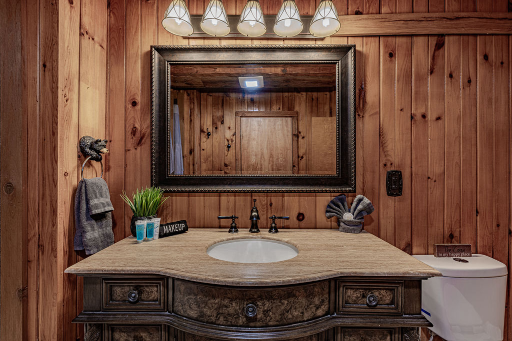 Bathroom vanity with rustic cabin charm