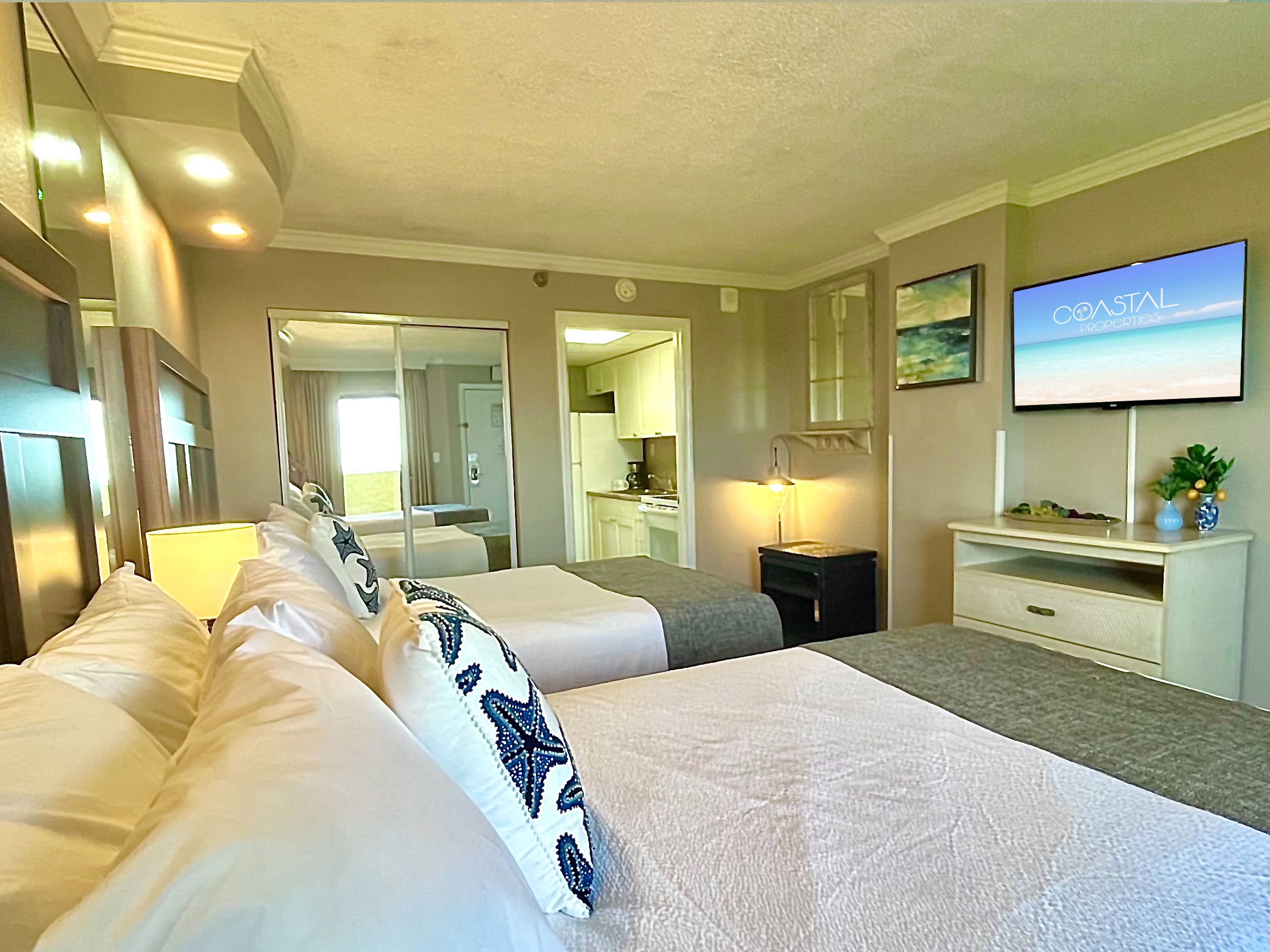 Comfortable bed and inviting bedroom space.