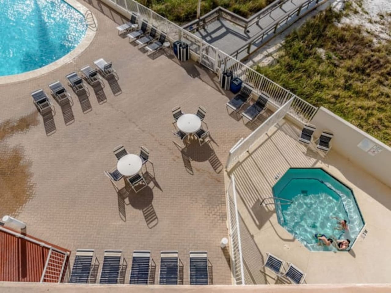 Two out door hot tubs to soak in.