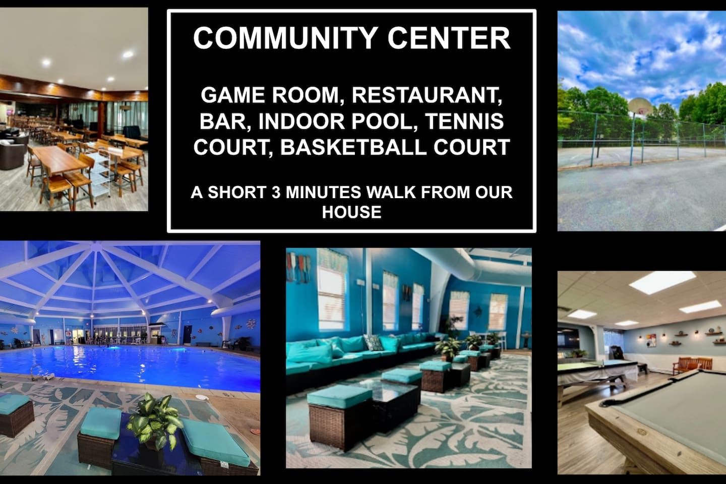 1 minute drive or 3 minutes walk to Emerald Lake community center with a restaurant, bar, outdoor basketball and tennis courts, and indoor pool.

Amenity badge purchase is required to enjoy indoor pool. 