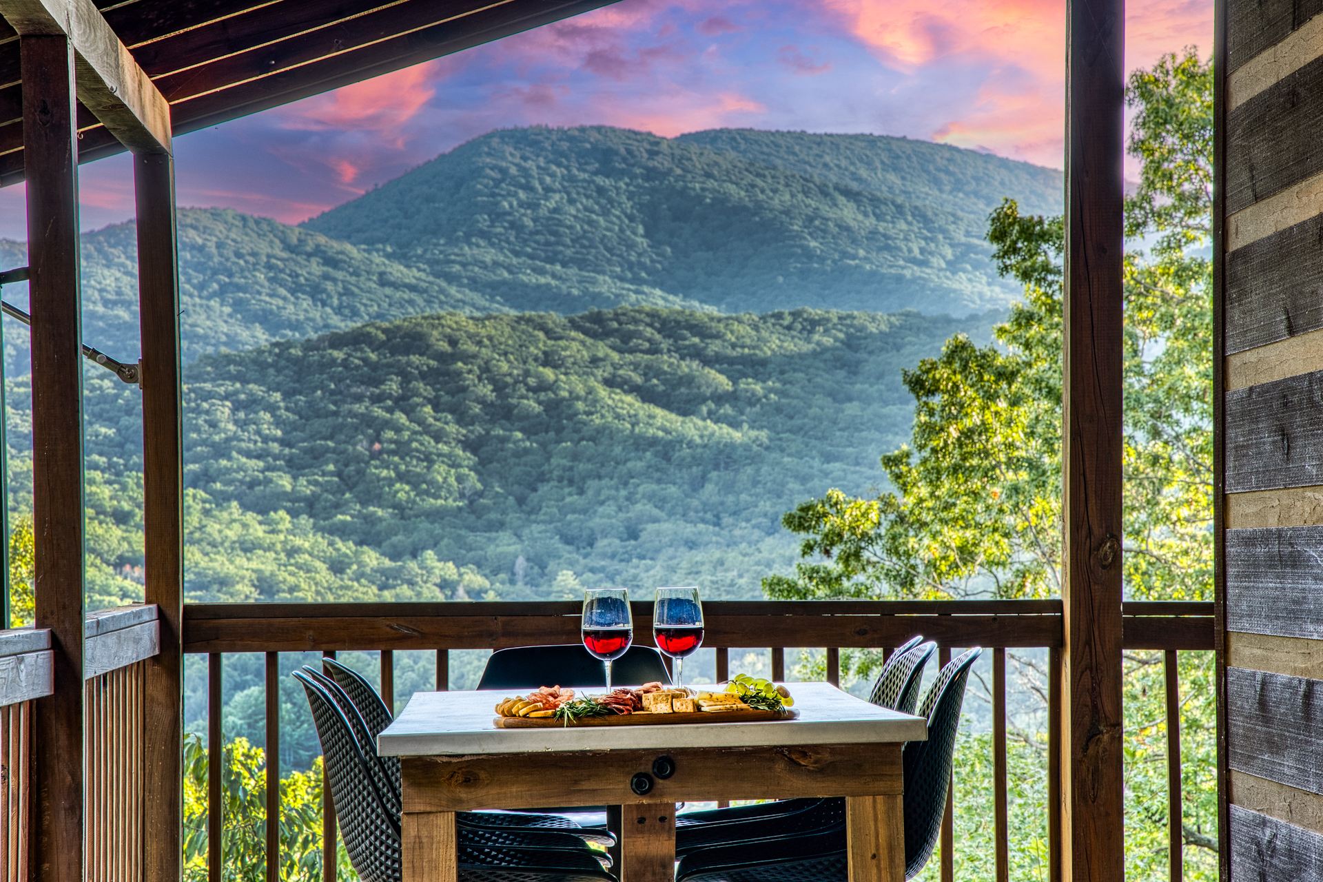 Enjoy dining al fresco with a view of the Blue Ridge Mtns.