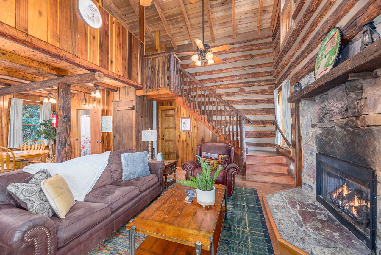 Step in to the warm and cozy living space of the Limestone Cabin.