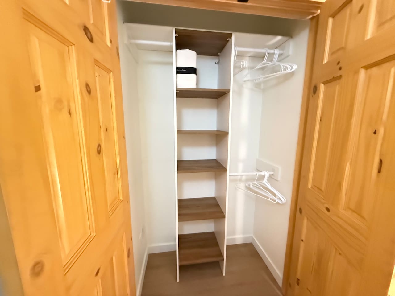 Ample Storage: Full size closet in provides generous hanging and shelf storage solutions for all your ski gear and personal belongings.