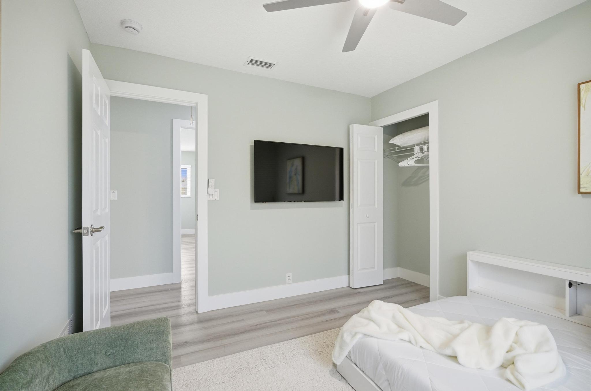 Bedroom 3 - Full-size bed, a closet, and TV.  