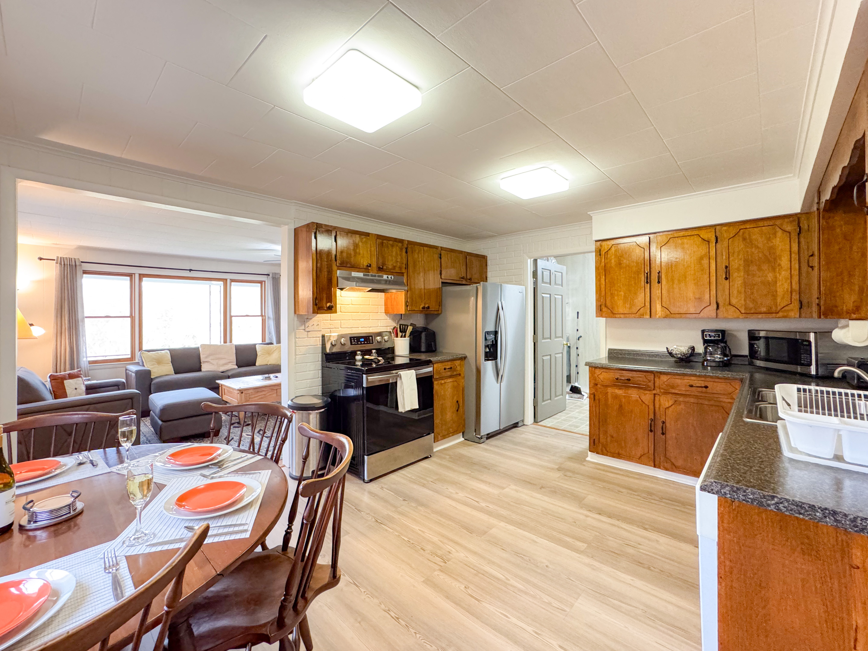 Our fully stocked and fully functional kitchen for prepping a home cooked meal. Ingles grocery is just around the corner!