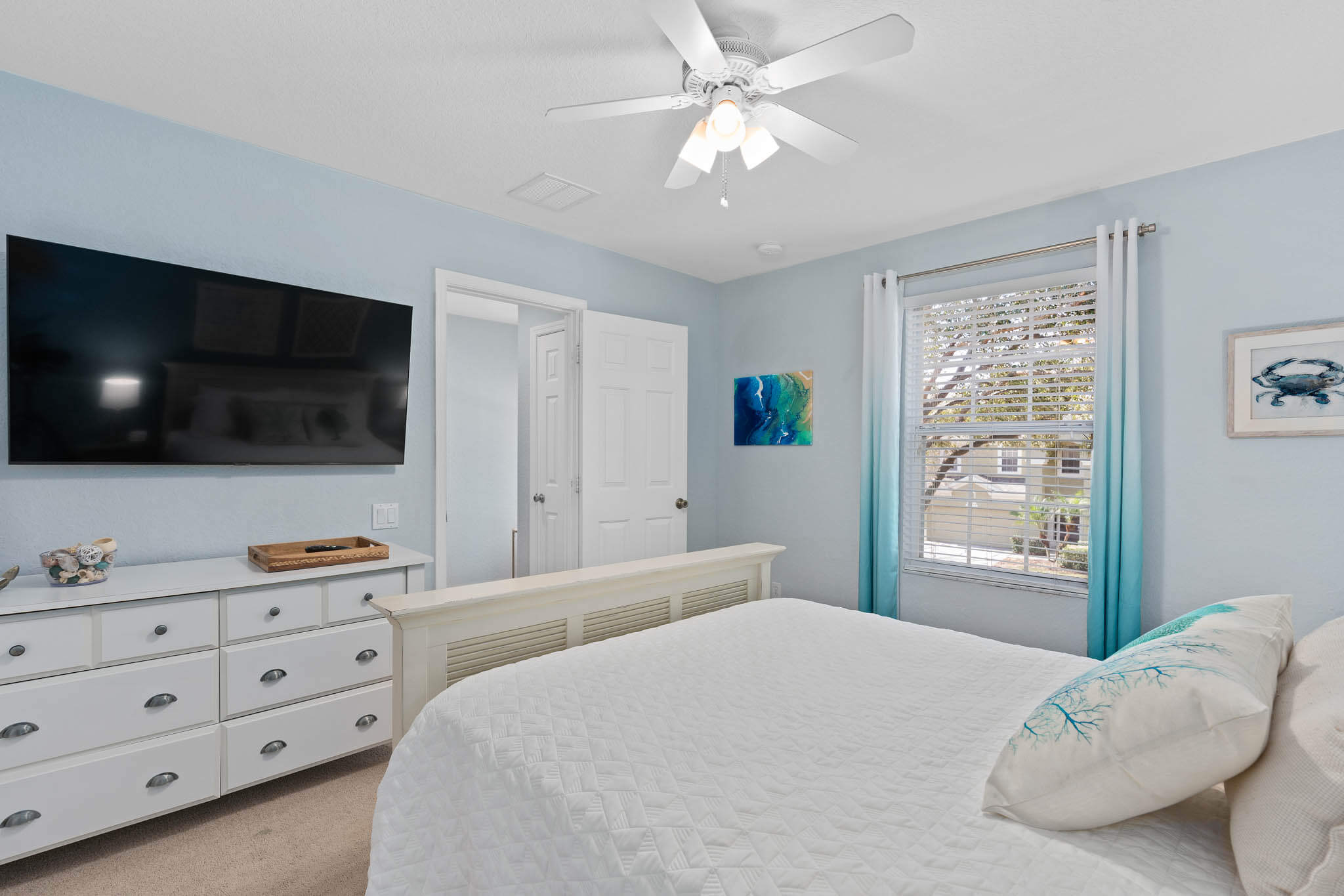 Upstairs queen ensuite with 55" TV - Now with luxury vinyl flooring!