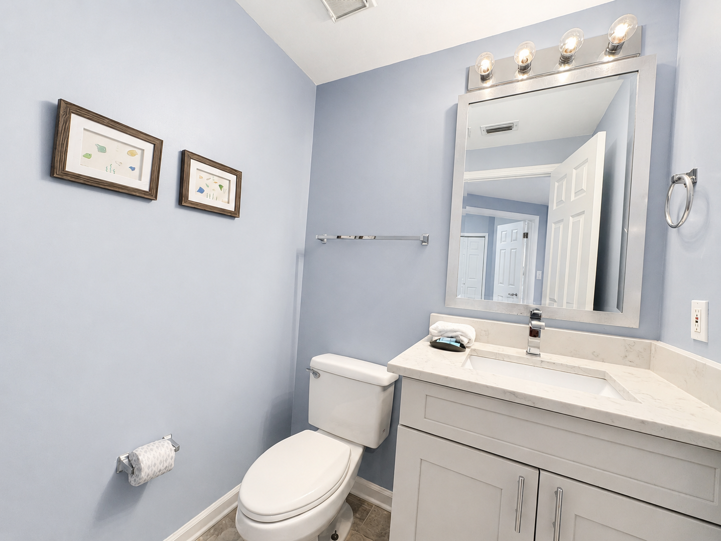 This is the guest bathroom that connects to the hall!
