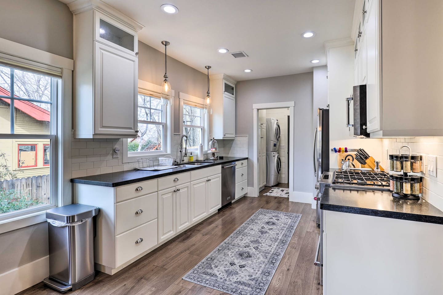A fully equipped kitchen with everything you need to cook up a home-away-from-home meal.