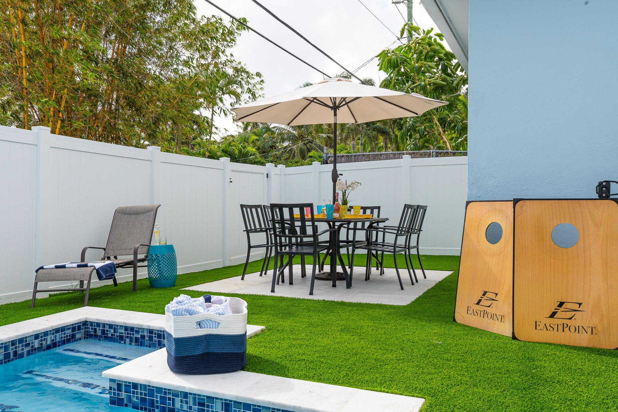 Enjoy your own private pool and hot tub, gas fire pit lounge, outdoor dining, and games—ideal for families and groups seeking a fun Florida escape.