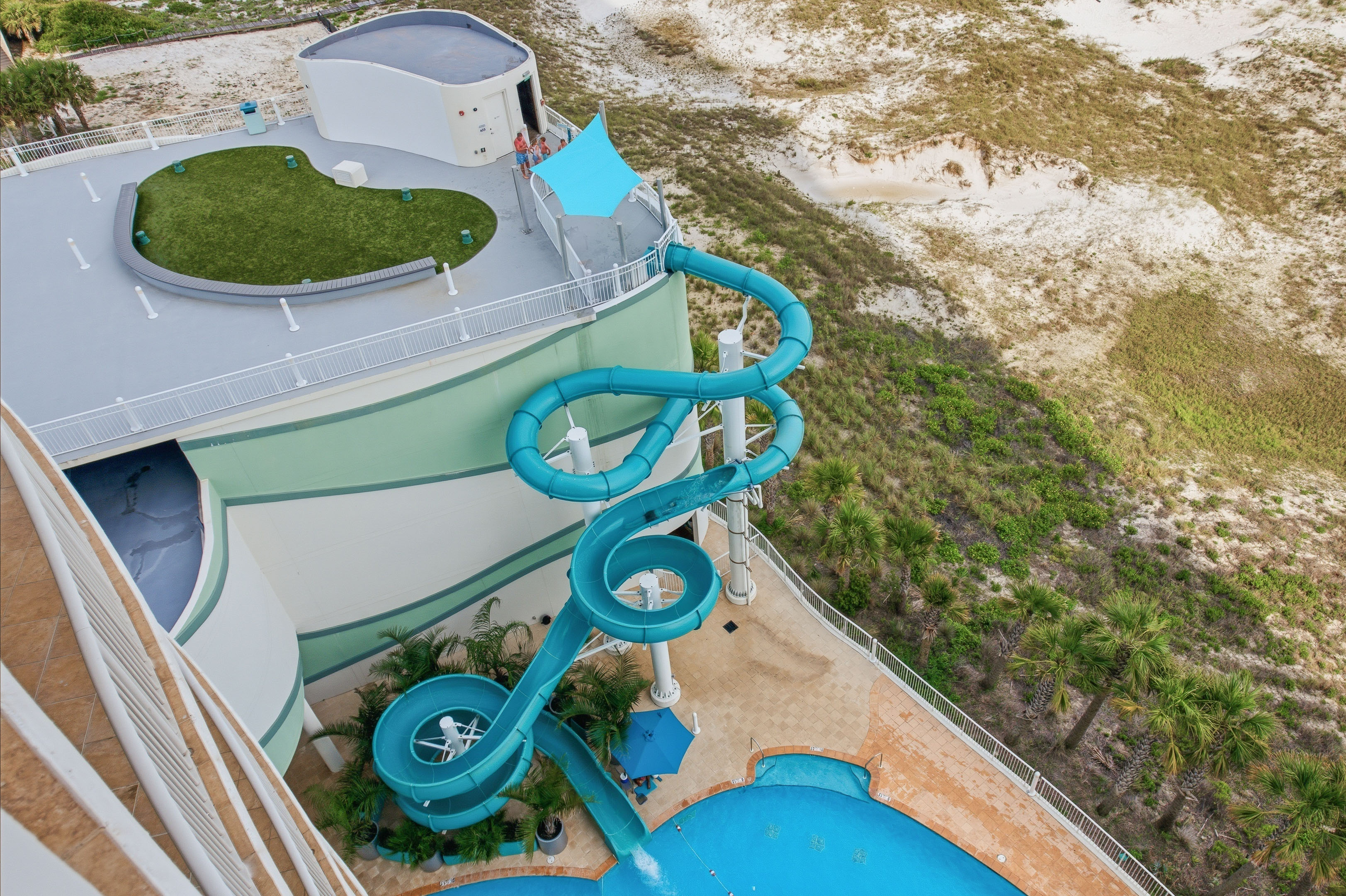 Balcony view, water slide