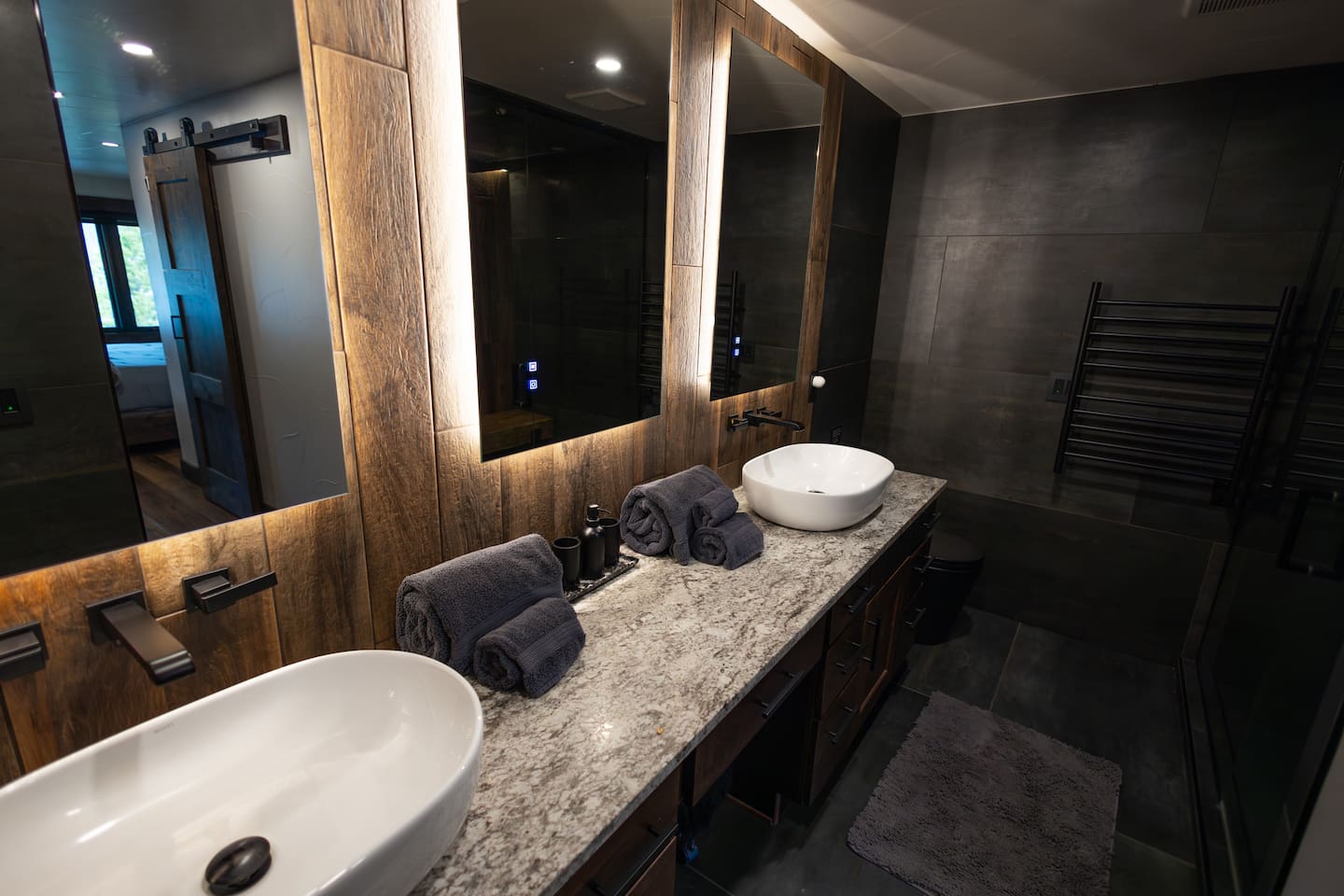 Primary ensuite bathroom with moody spa vibes!