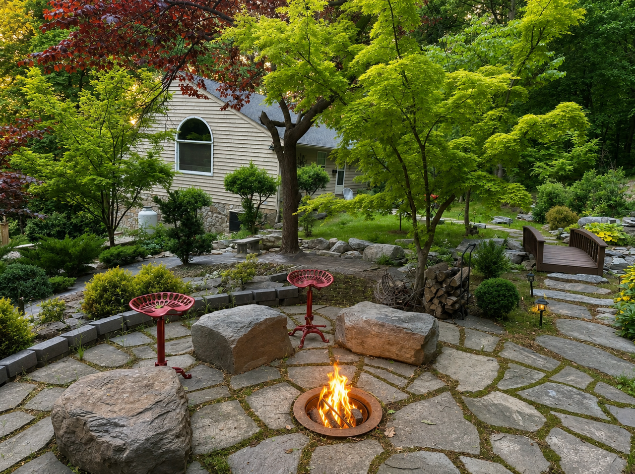 Fire-pit circle at sunset