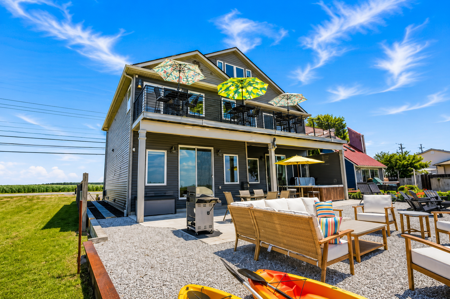 Kick back in your private waterfront retreat with comfortable lounge seating, complimentary kayaks, a BBQ grill, hot tub, and a spacious balcony perfect for soaking in the views.