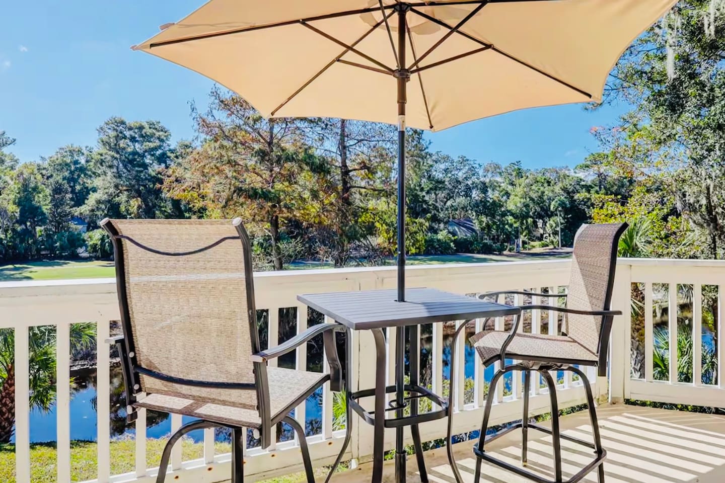 Deck overlooking the lagoon and golf course