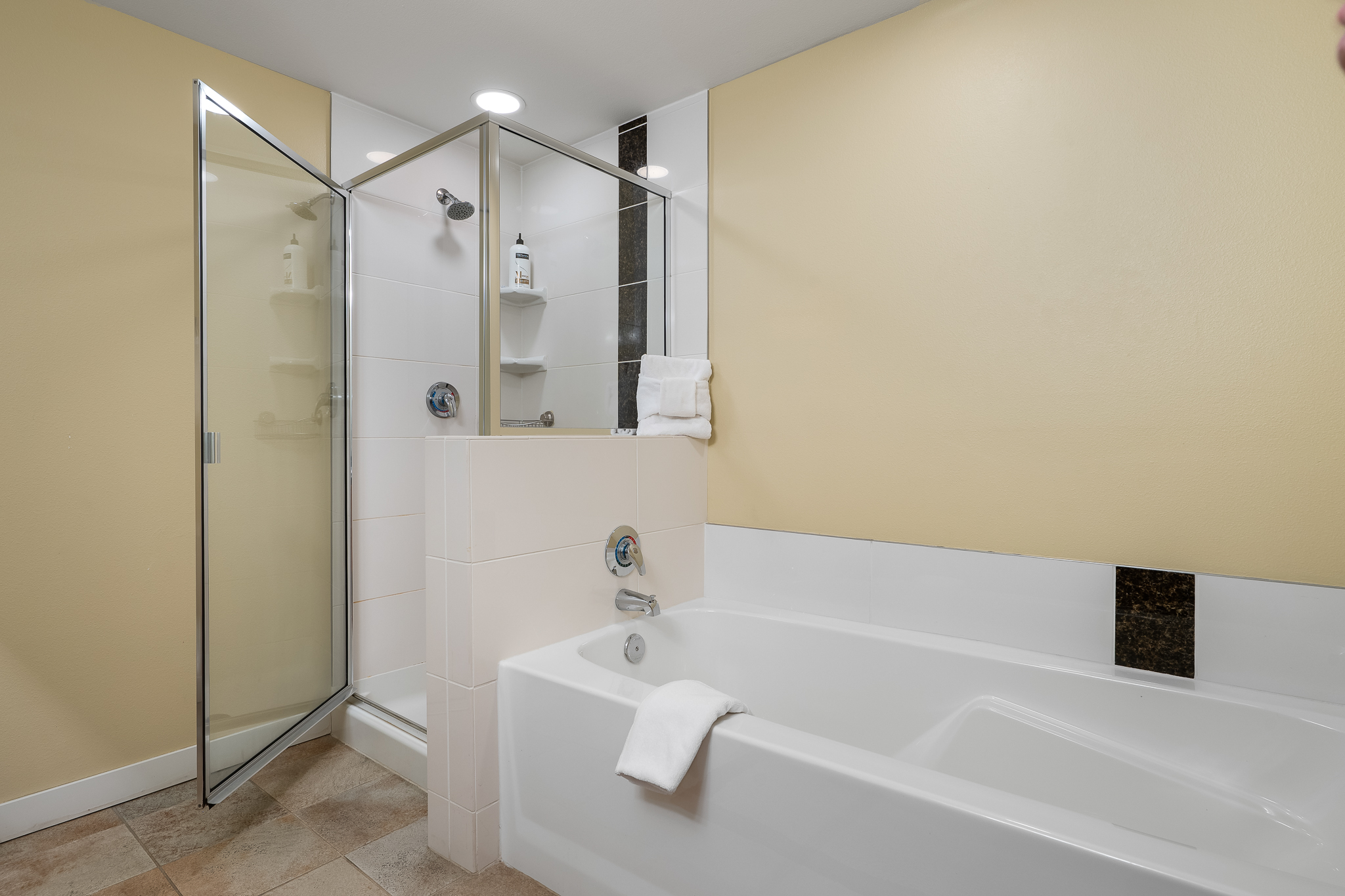 Shower and large bathtub for luxurious soaking!