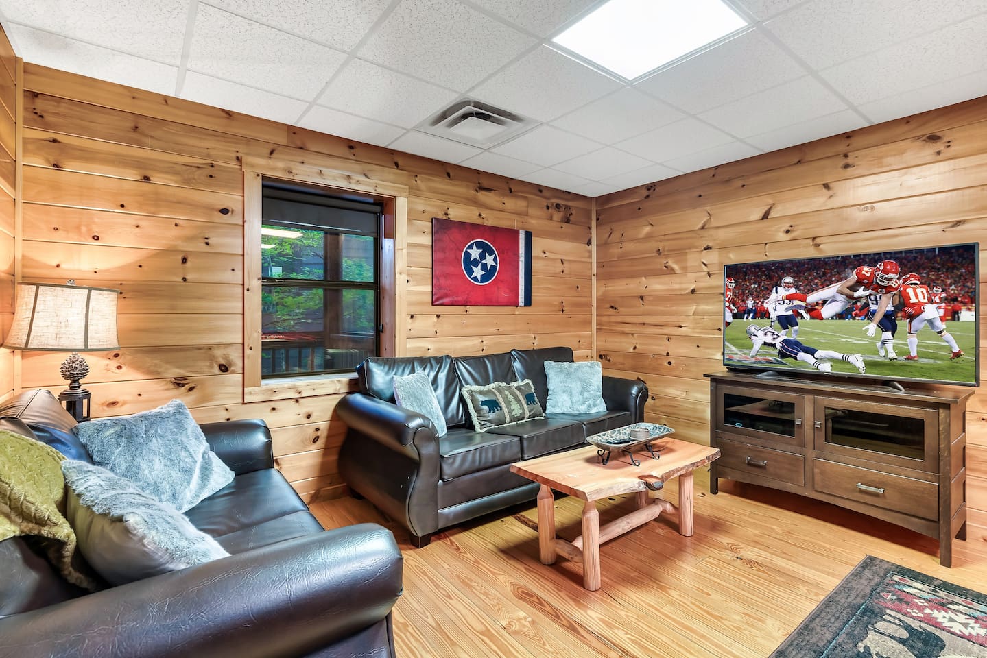 1 couch + 1 sofa bed and a great place to watch the game!