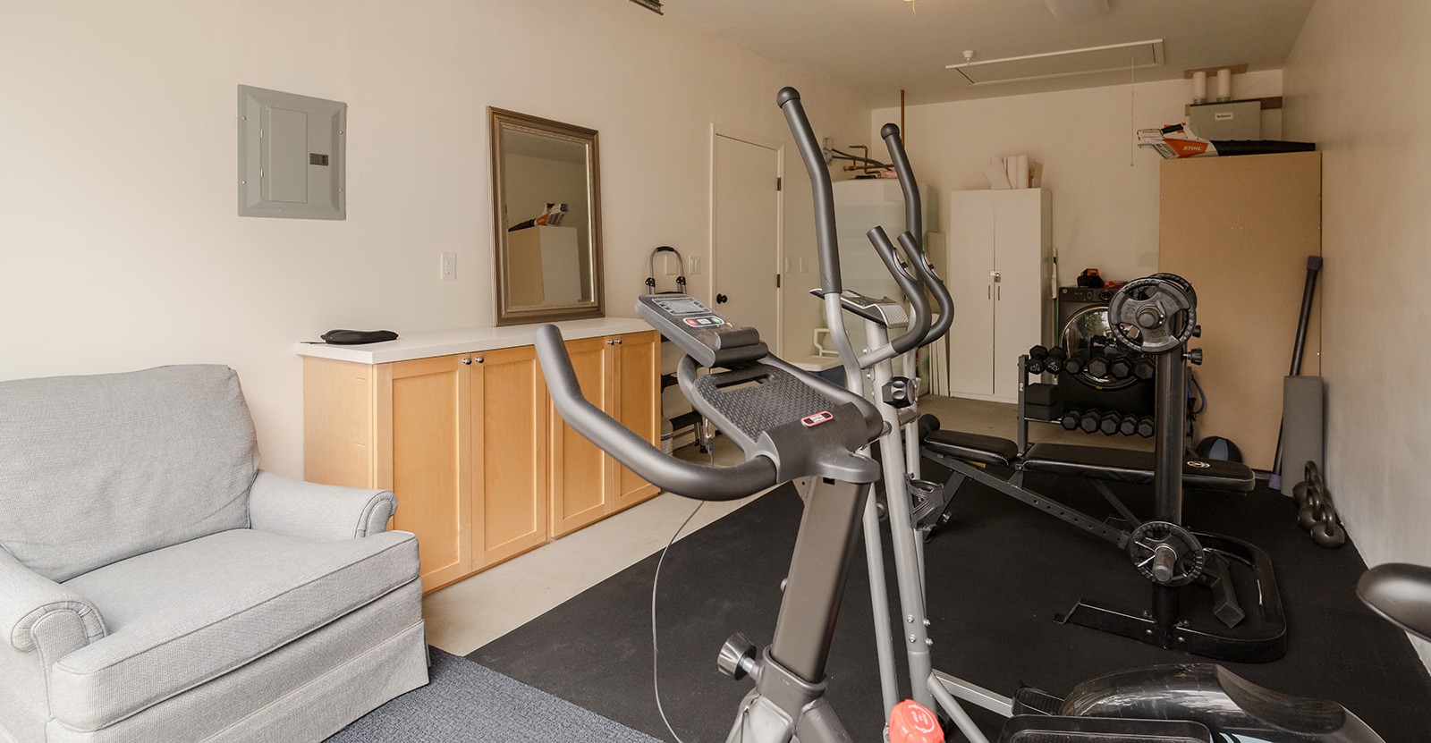 Fitness area in garage